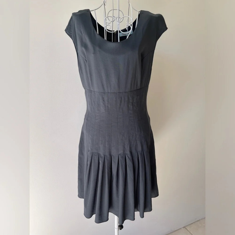 Geren Ford A Line olive Green Dress Pleated Skirt wool blend back zipper size M